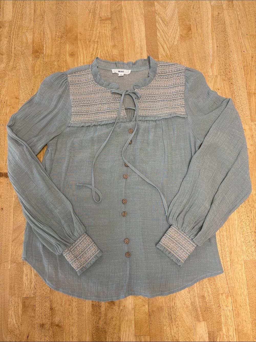 MINE Cottagecore Embroidered Smocked Balloon Sleeve Boho Peasant Blouse Small